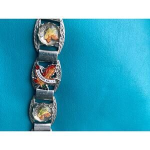 NIAGARA FALLS Canada Maple Leaf Reverse Painted INTAGLIO Glass Souvenir Bracelet